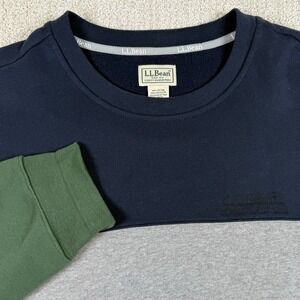 LL Bean Mens Large Colorblock Rugby Stripe Crew Neck Fleece Sweatshirt 513828